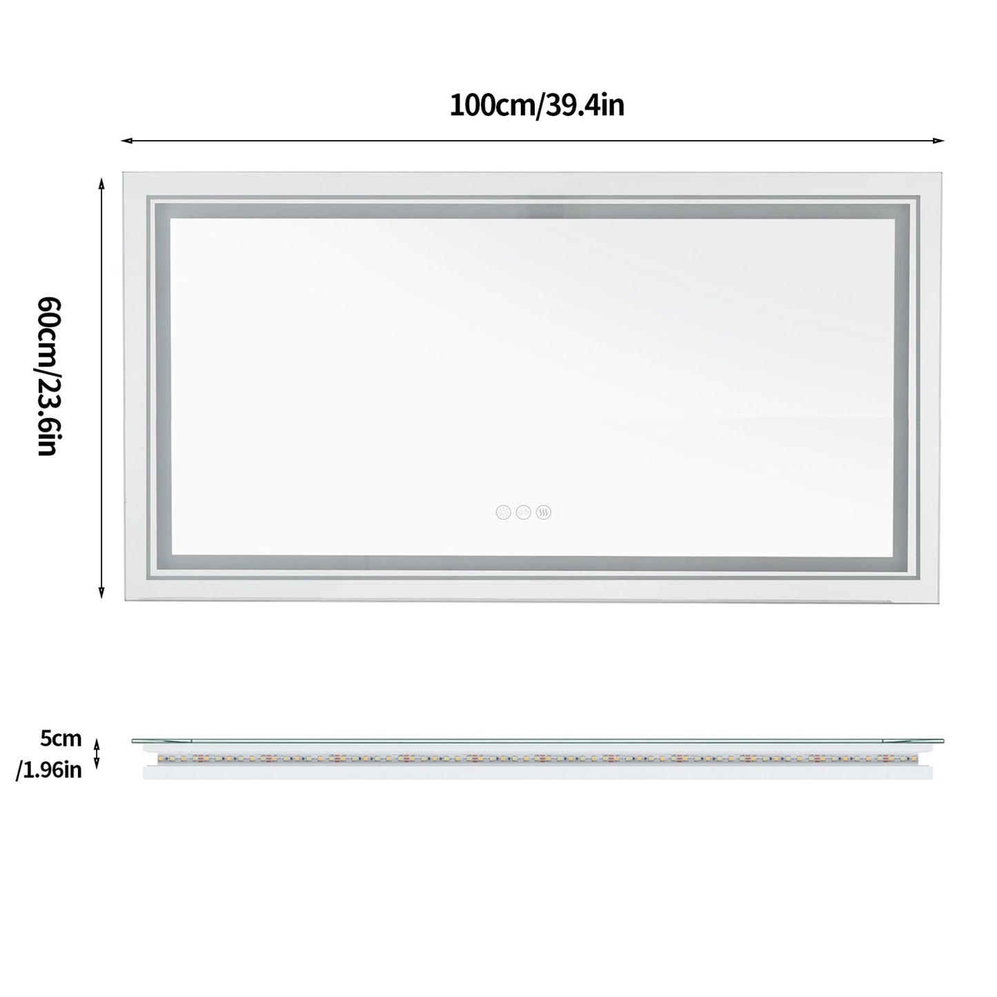 BORWART Illuminated Fogless Rectangular Bathroom Mirror