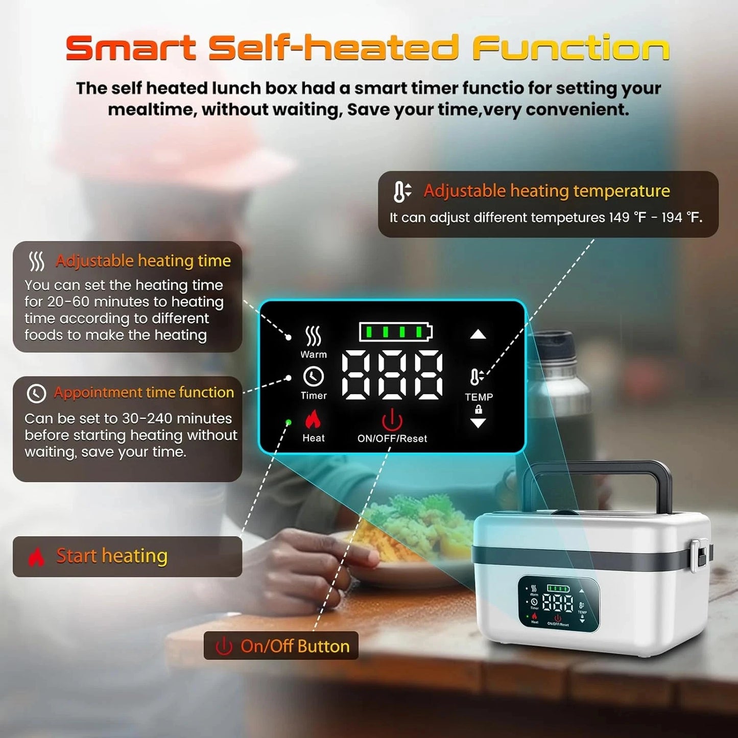 Premium Wireless Insulated Lunchbox With 60W HighEfficiency Heating 8000mAh Battery
