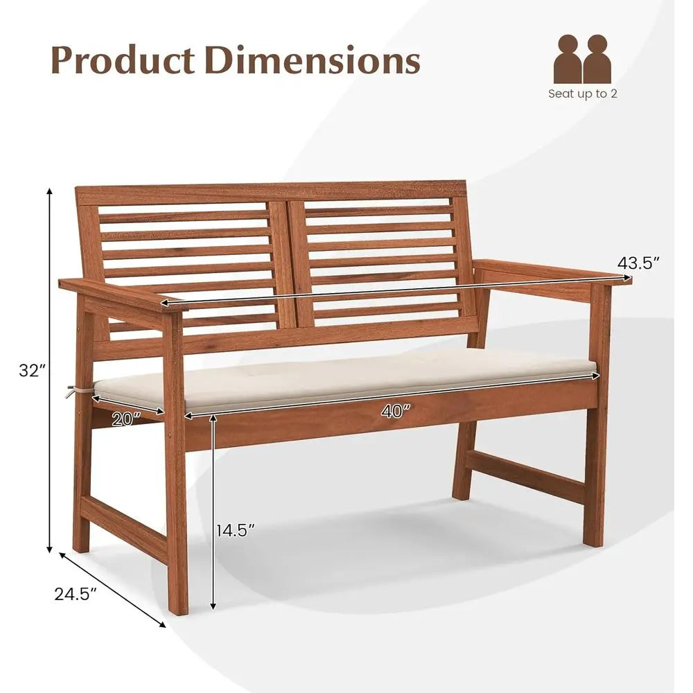 DAFIFY 2 Person Patio Bench With Slatted Back And Cushion