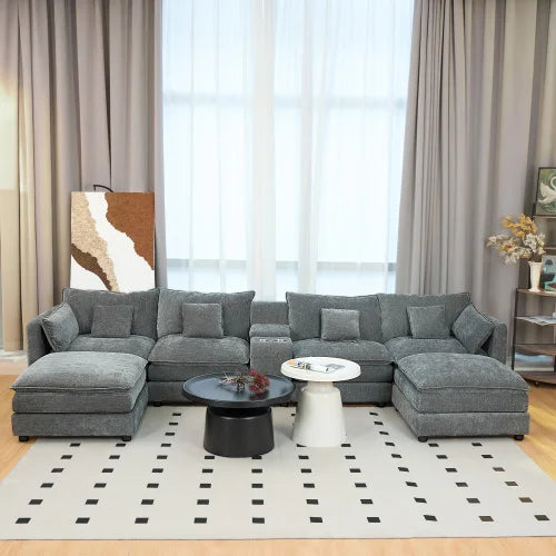 Cloud U Shaped Sofa With Storage Cup Holders Living Room