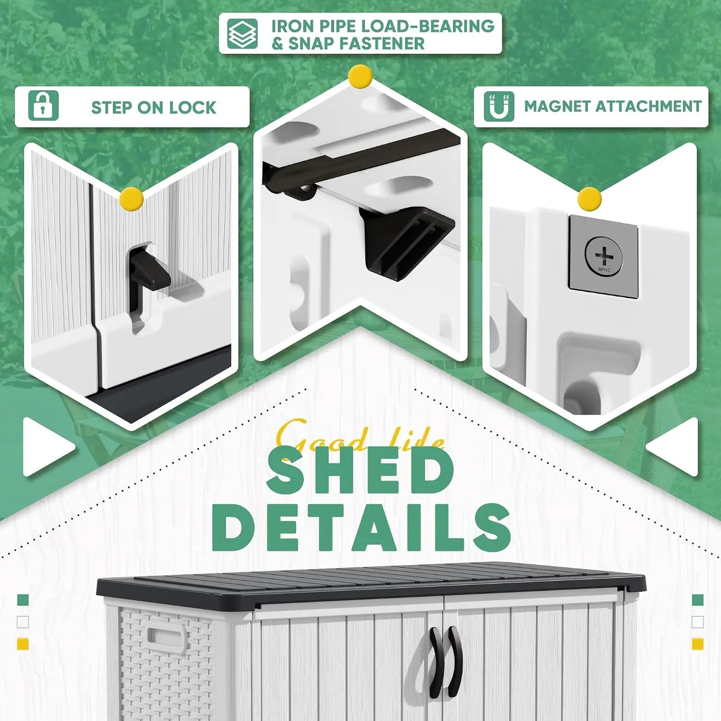 Horizontal Waterproof Outdoor Storage Shed With Lockable Patio Doors